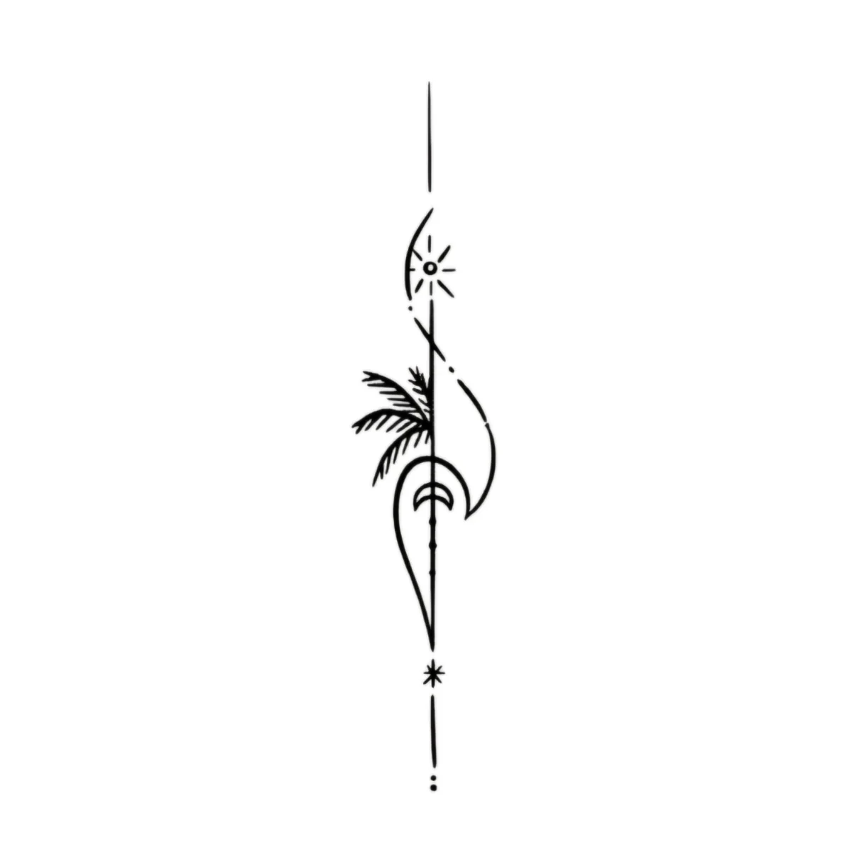 Palmera y Ola Tropical | Tatuaje Fineline