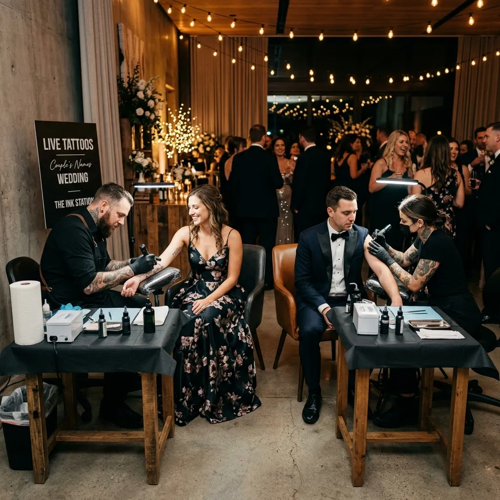Estación de tatuaje en directo para bodas